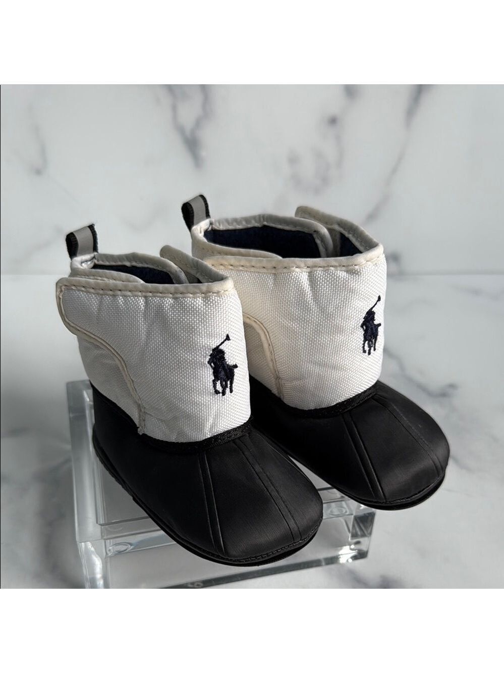 Polo Ralph Lauren Infant Booties Boots Shoes White Black Unisex Sz 2, 3-6 months